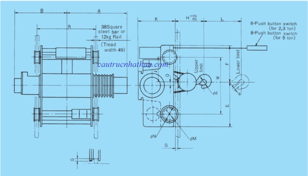 palang cáp điện Hitachi, palang cáp Nhật Bản - cautrucnhathan.com